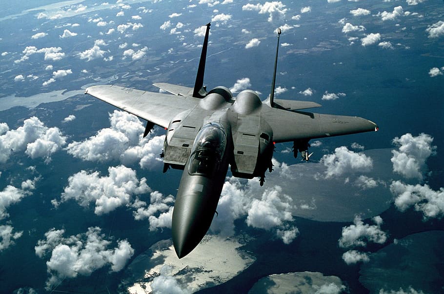 gray jet fighter above clouds during daytime, fighter jet, aircraft HD wallpaper