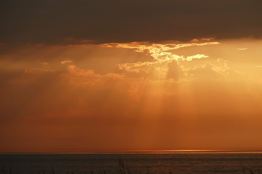 sun, sea, sunset, romantic, abendstimmung, baltic sea, nature HD wallpaper