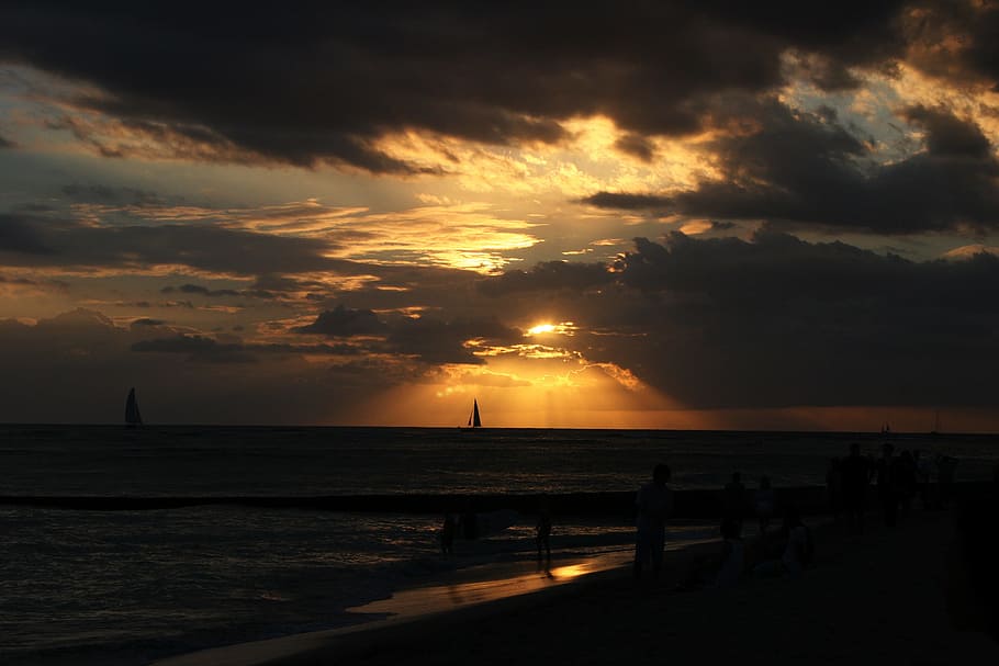Sunset, Hawaii, Ocean, Beach, Sea, hawaii beach, beach sunset HD wallpaper