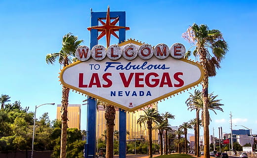 GoEoo 7x5FT Vinyl Photography Background Welcome to Fabulous Las Vegas Nevada Sign with Urban Buildings Horizontally Framed Shot Backdrops Wedding Party Travel Adult Art Portraits Photographic