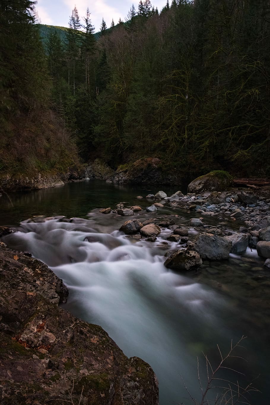 scenery of body of water, waterfall, river, rock, stones, forest HD wallpaper