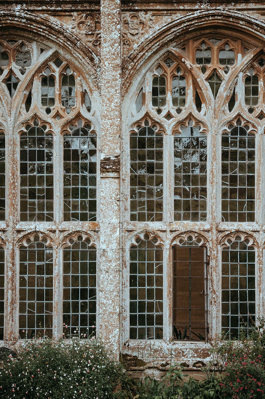 Forde Abbey, black steel windows, architecture, glass, pane, stone HD wallpaper