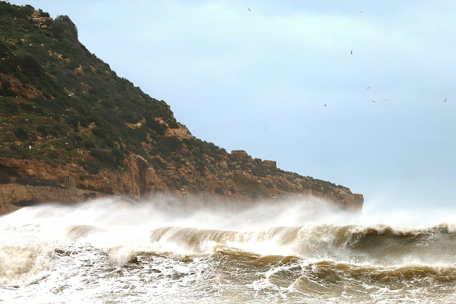 sea, temporary, javea, barrack beach, waves, island, water HD wallpaper