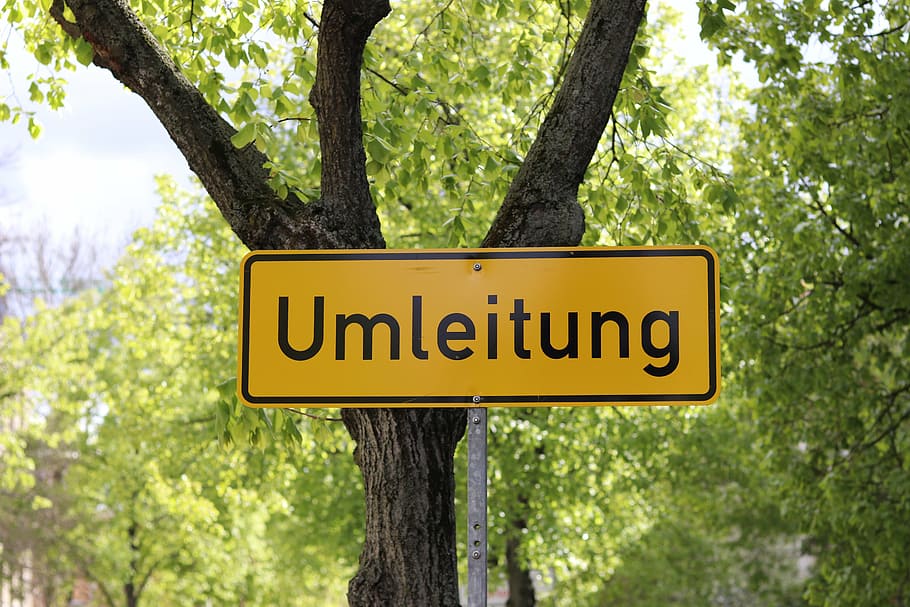 redirect, shield, tree, attention, note, road works, site, sign HD wallpaper