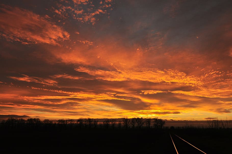 sunset, orange, nature, evening, cloud - sky, dramatic sky HD wallpaper