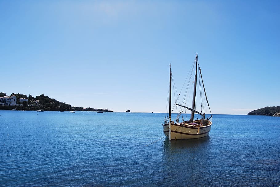 white boat on sea during daytime, landscape, barca, water, sky HD wallpaper