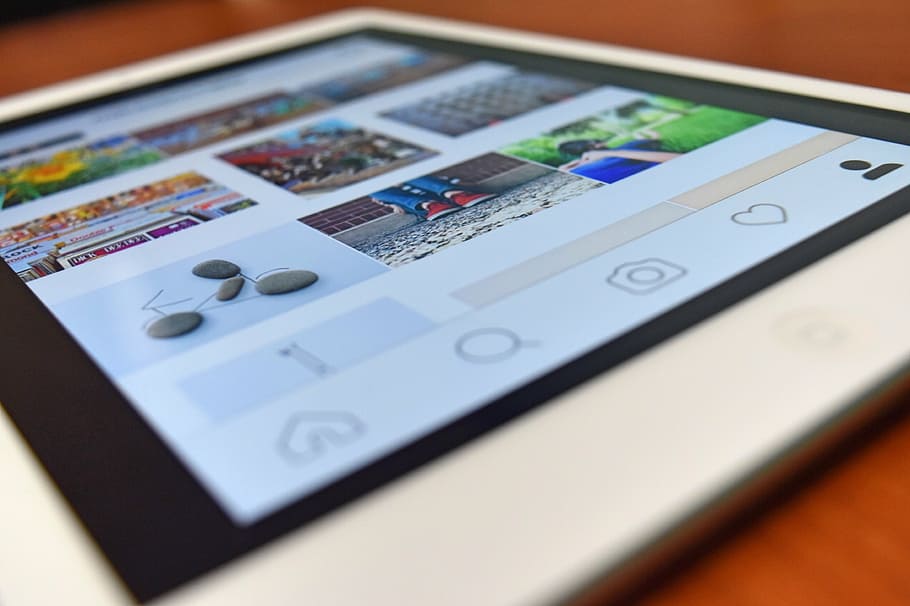 white iPad on brown surface, instagram, tablet, device, technology HD wallpaper