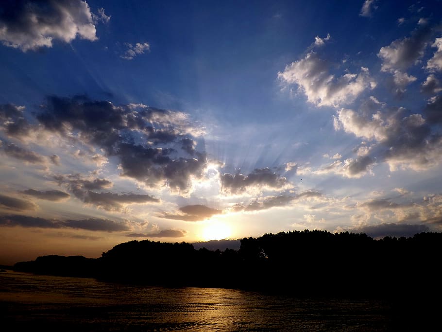 sunset, water, reflection, twilight, in the evening, shadow HD wallpaper