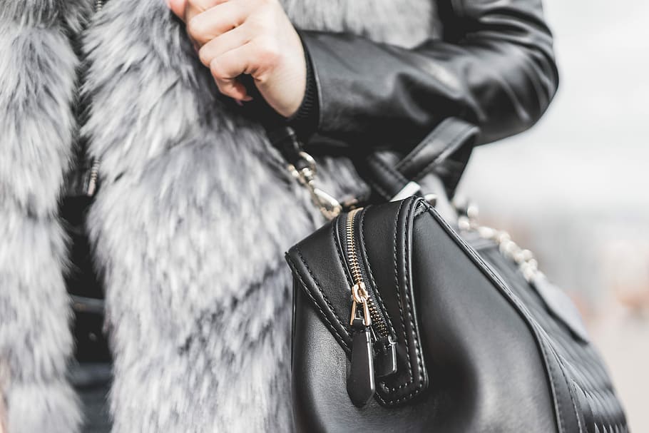 Woman Holding Her Black Leather Bag Close Up, fashion, people, HD wallpaper
