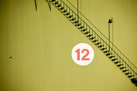 metal staircase near #12 sign, black stair illustration, wall HD wallpaper
