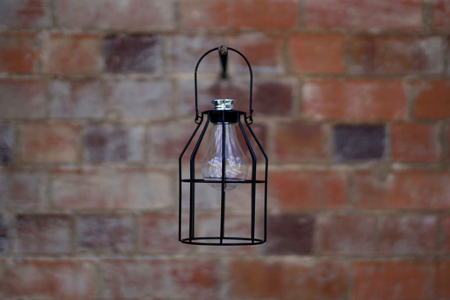 brick, wall, lamp, brick wall background, black lamp, lantern HD wallpaper