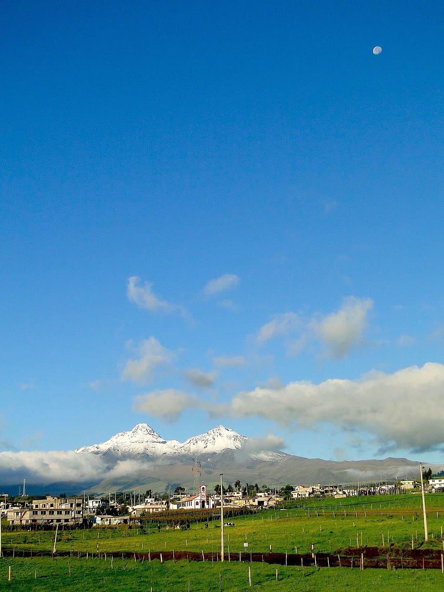 sky, moon, mountain, blue, beauty, nature, snow, peaceful, cloud - sky HD wallpaper
