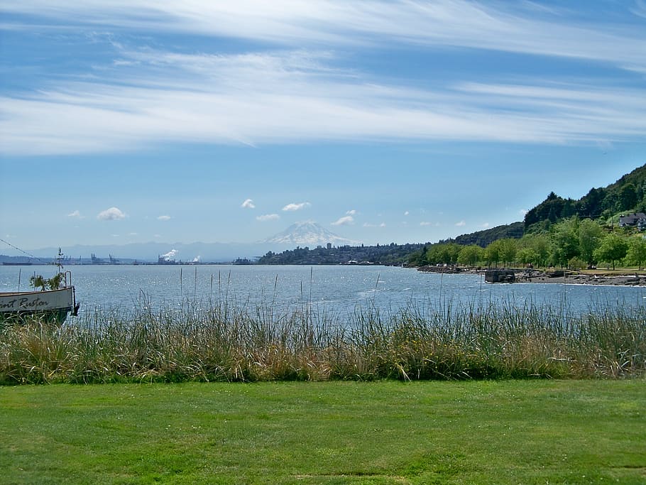 tacoma, washington, commencement bay, puget, sound, water, mountain