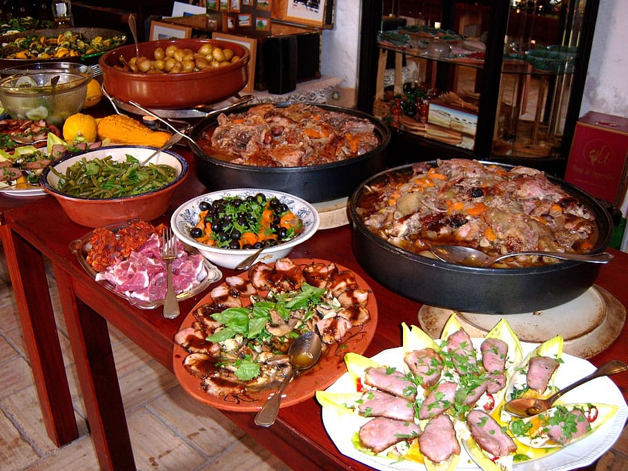 variety of cooked foods, buffet, eat, slabs, chunks, food and drink HD wallpaper