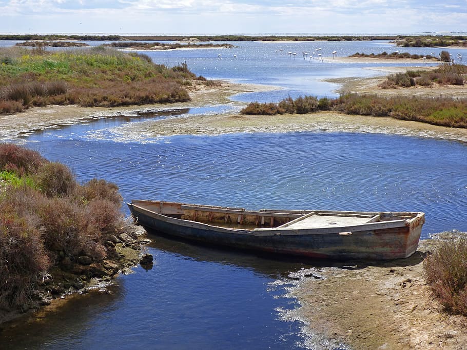 Barca, Abandoned, Marshes, Ebro Delta, scene seafaring, abandonment HD wallpaper