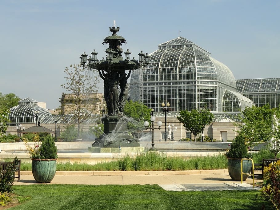 bartholdi fountain, washington dc, usa, glass house, greenhouse, HD wallpaper