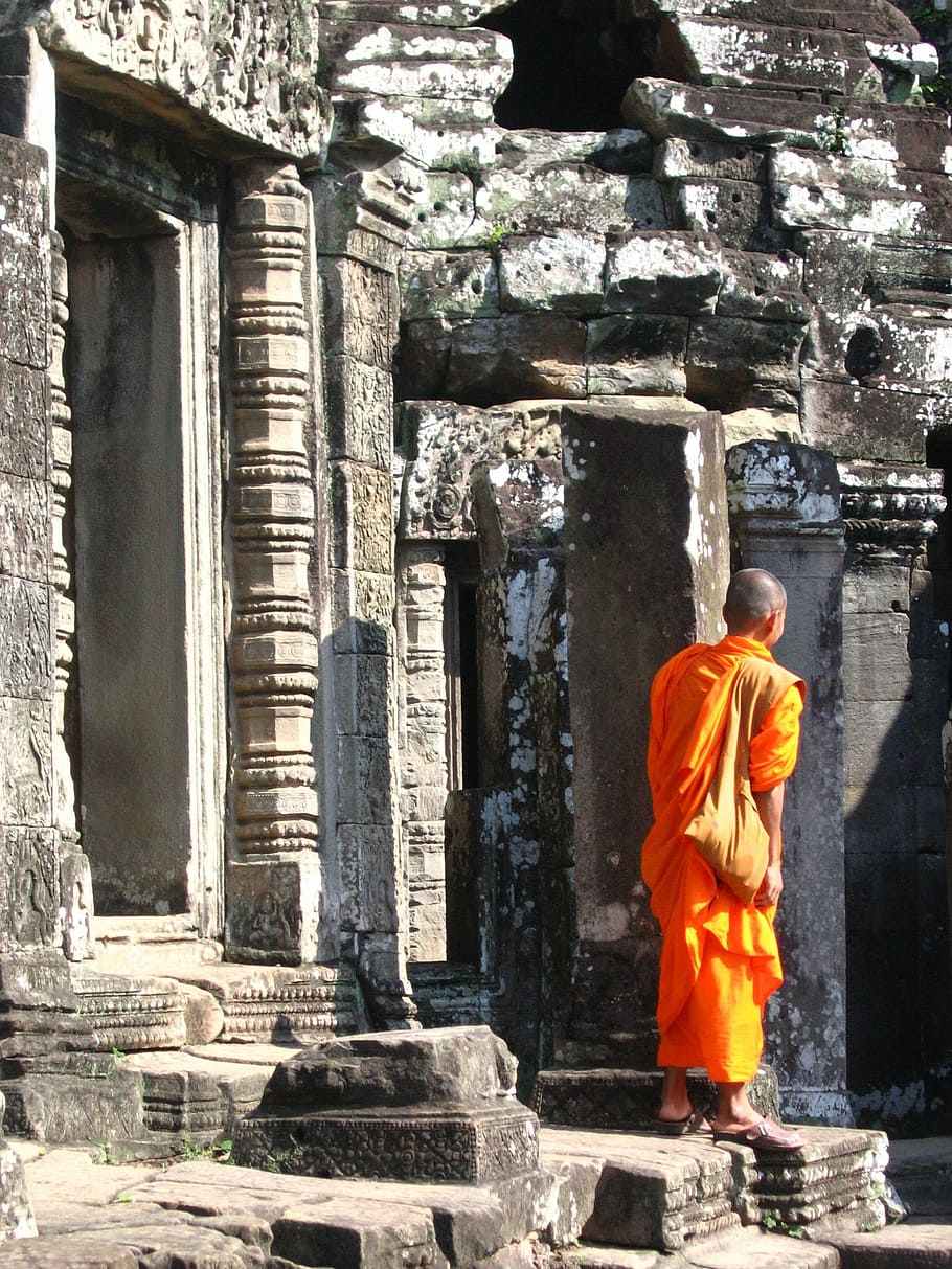 cambodia, monk, ankor wat, religion, architecture, belief, spirituality HD wallpaper