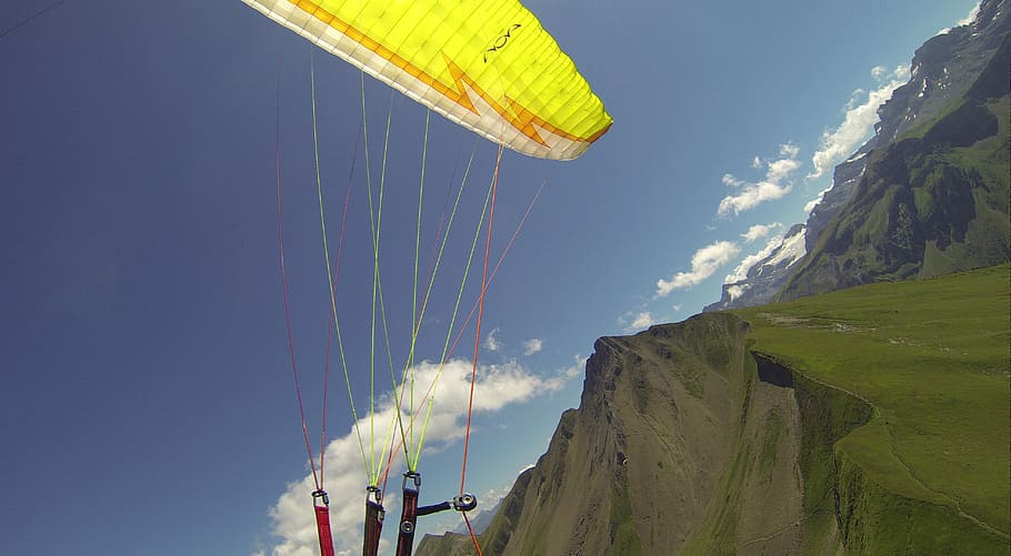 paragliding, fly, summer, mountains, dom, breeze, engelberg HD wallpaper