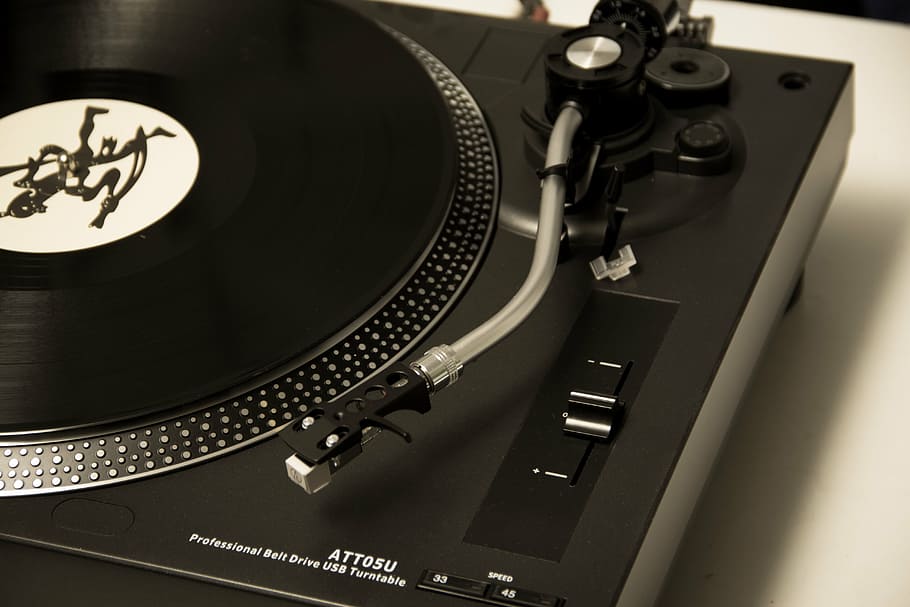 black turntable, lp, dj, music, record player, sound, audio Equipment HD wallpaper