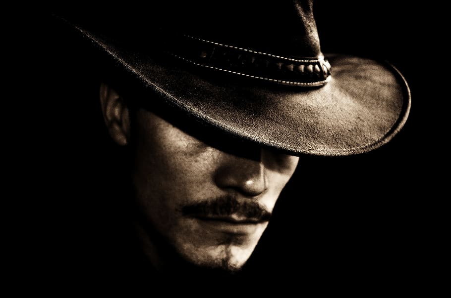 man wearing black hat, portrait, face, drover, decorations HD wallpaper
