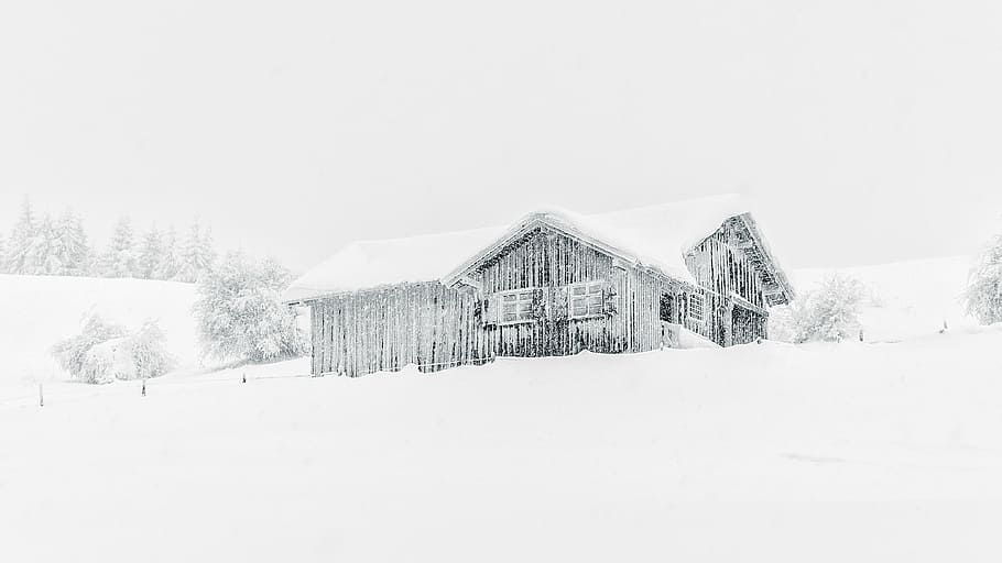 snow-covered house illustration, scene, winter, cold, cabin HD wallpaper