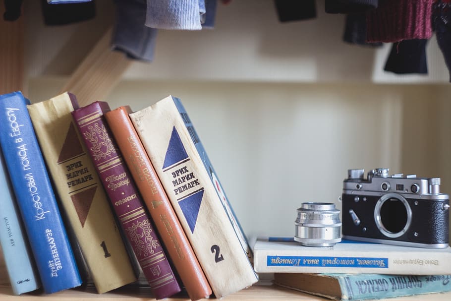 books, reading, camera, lens, photography, objects, indoors HD wallpaper