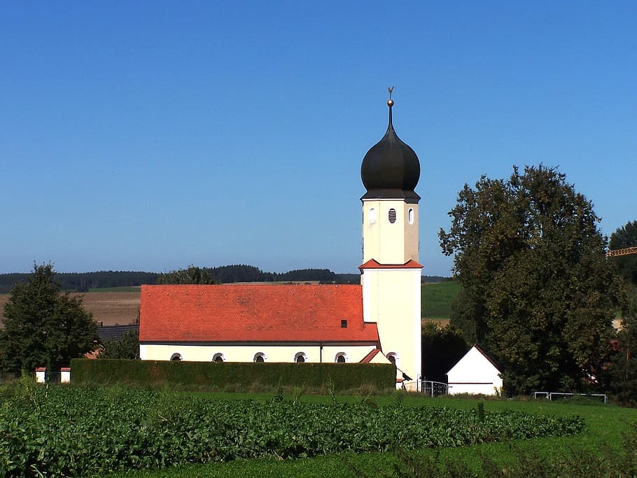 Church, Germany, Building, Architecture, sky, clouds, fields HD wallpaper