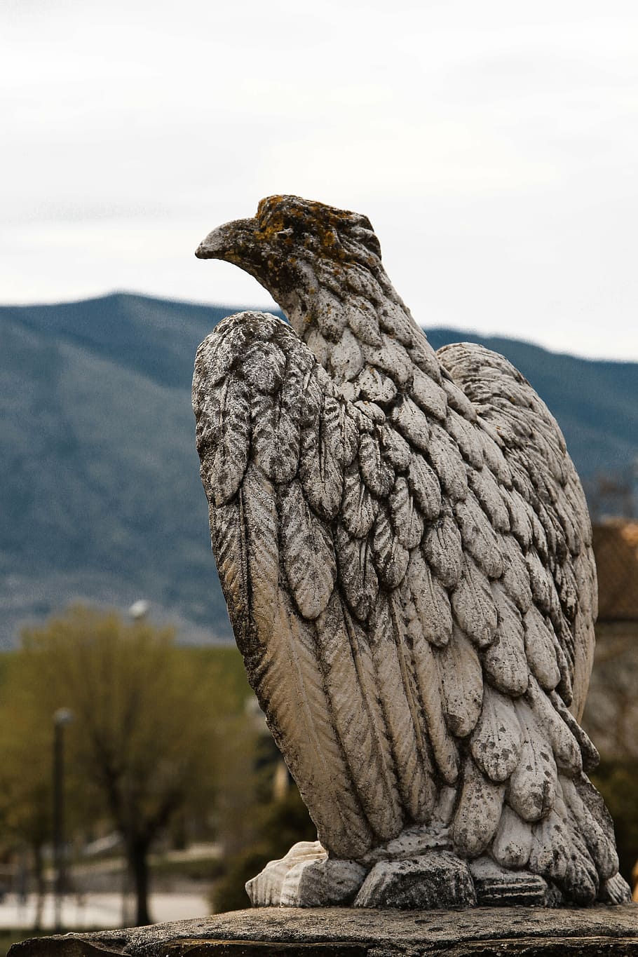sculpture, eagle, mountains, nature, slopes, the caucasus, sky HD wallpaper