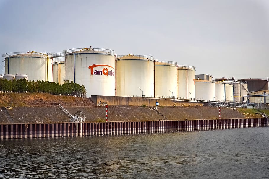 gasoline tanks, port, industry, silos, industrial plant, industrial landscape, HD wallpaper