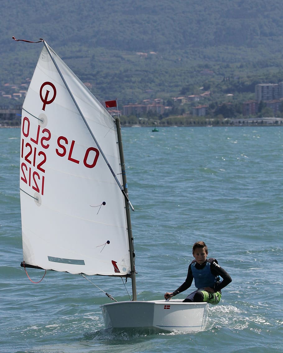 sailing, optimist, ioda, sun, sea, nautical, boat, wind, sailboat HD wallpaper