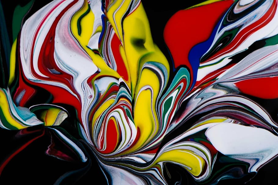 yellow and multicolored paint abstract painting, colorful, illusion HD wallpaper