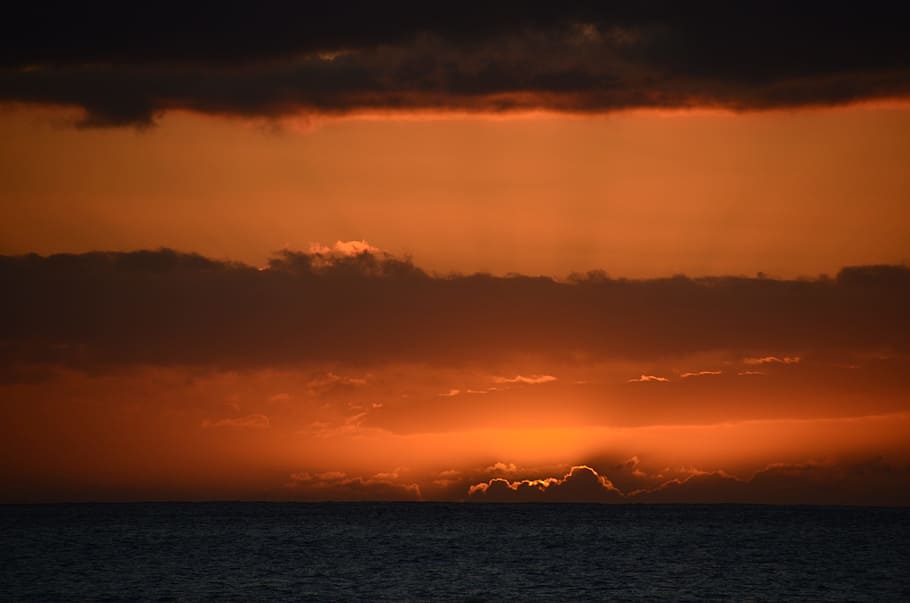sunset, sea, dusk, nature, evening, sky, clouds, cloud - sky HD wallpaper