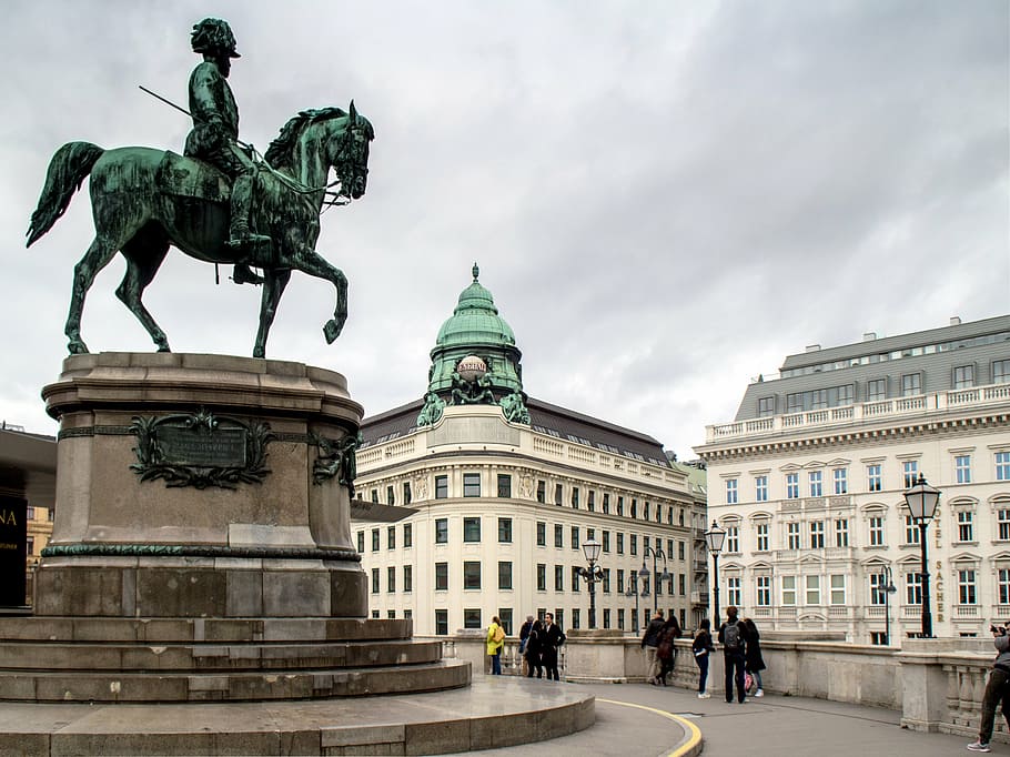vienna, monument, statue, city, capital, equestrian statue, HD wallpaper