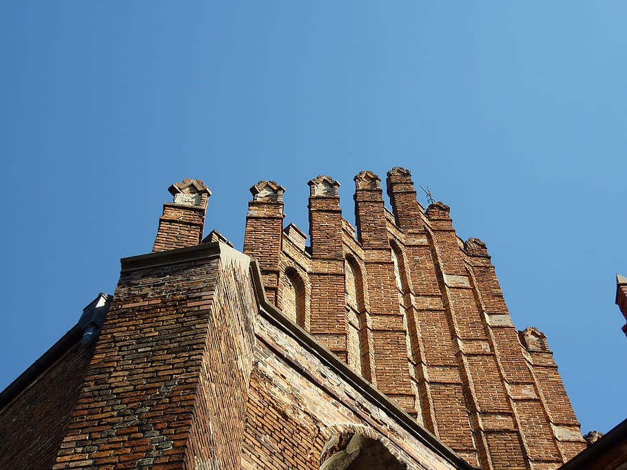 brick, façades, top, architecture, church, chełmno, sky, low angle view HD wallpaper