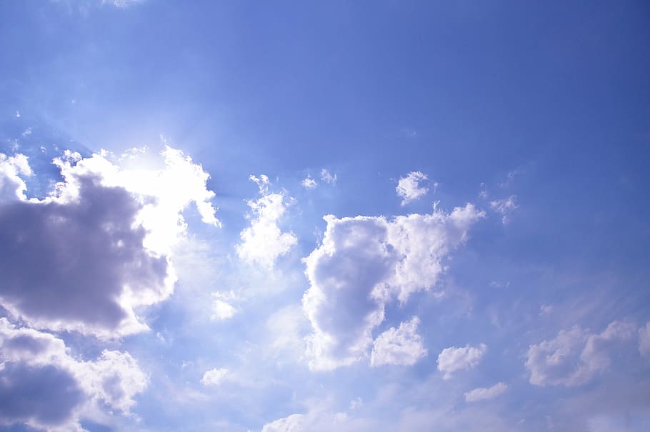 white and blue cloudy sky during daytime photo, clouds, sun HD wallpaper