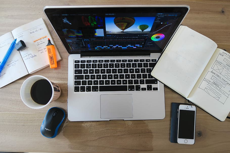 MacBook Pro turned on, MacBook Pro, computer, work, phone, coffee HD wallpaper