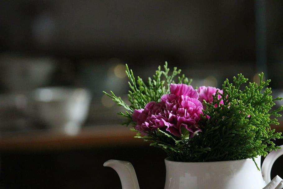 bloom, blossom, ceramic, flora, flowers, teapot, bouquet, decoration HD wallpaper