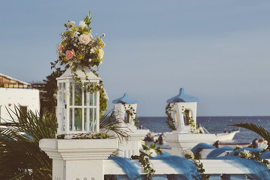sea, ocean, beach, view, resort, wedding, venue, flower, sculpture HD wallpaper