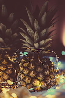 eyeglasses with frames on pineapple, black sunglasses with silver frame on pineapple fruit HD wallpaper