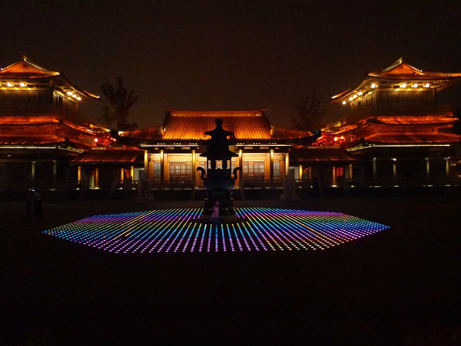 hangzhou, china, temple, architecture, illuminated, night, built structure HD wallpaper