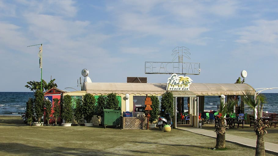 Cyprus, Larnaca, Beach, Bar, beach bar, colourful, built structure HD wallpaper