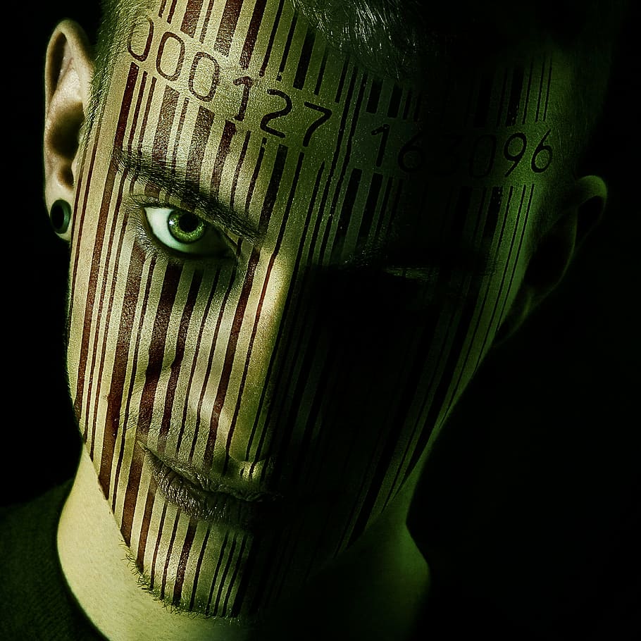 barcode, close-up, creepy, dark, identity, male, man, person HD wallpaper