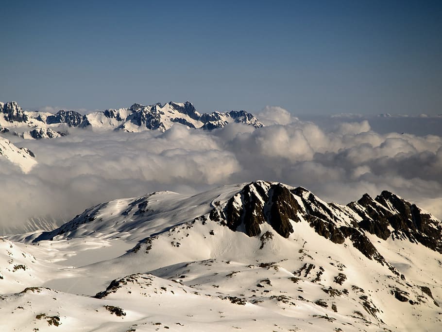 sky, mountains, air, landscape, switzerland, lone peak, slopes HD wallpaper