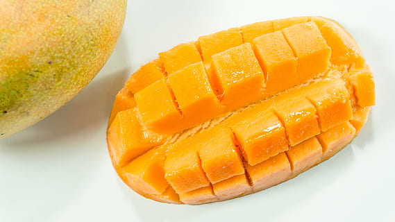 sliced mango, white, yellow, isolated, cut, fruit, background HD wallpaper