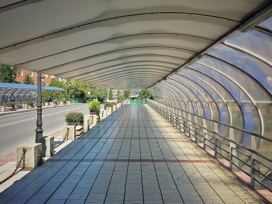 bridge, path, urban, gateway, cross, architecture, tile, built structure HD wallpaper