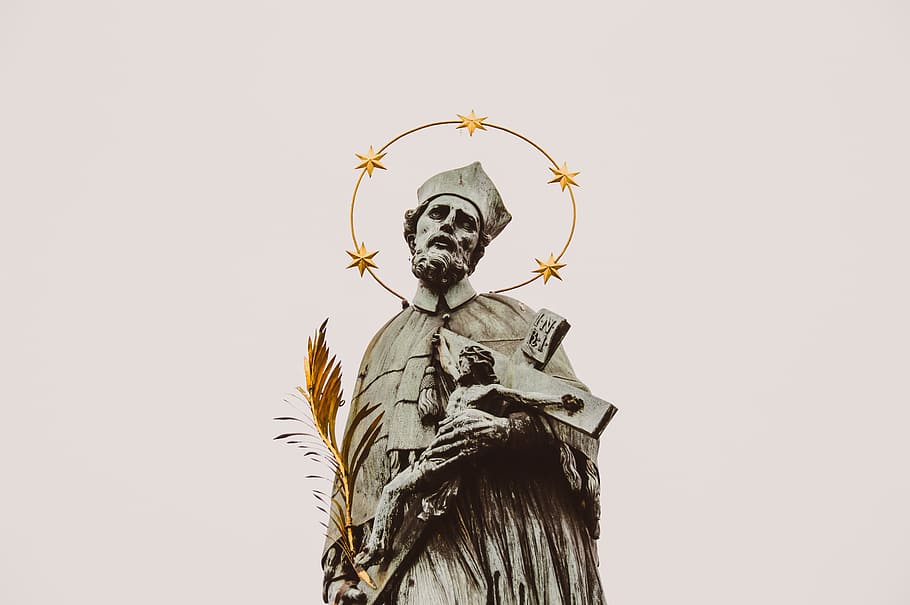 statue, john of nepomuk, crucifix, catholic, art and craft, HD wallpaper