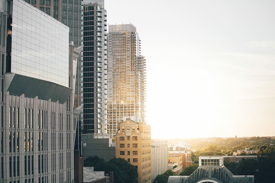 cityscape photography of buildings, untitled, sunlight, skyscraper HD wallpaper
