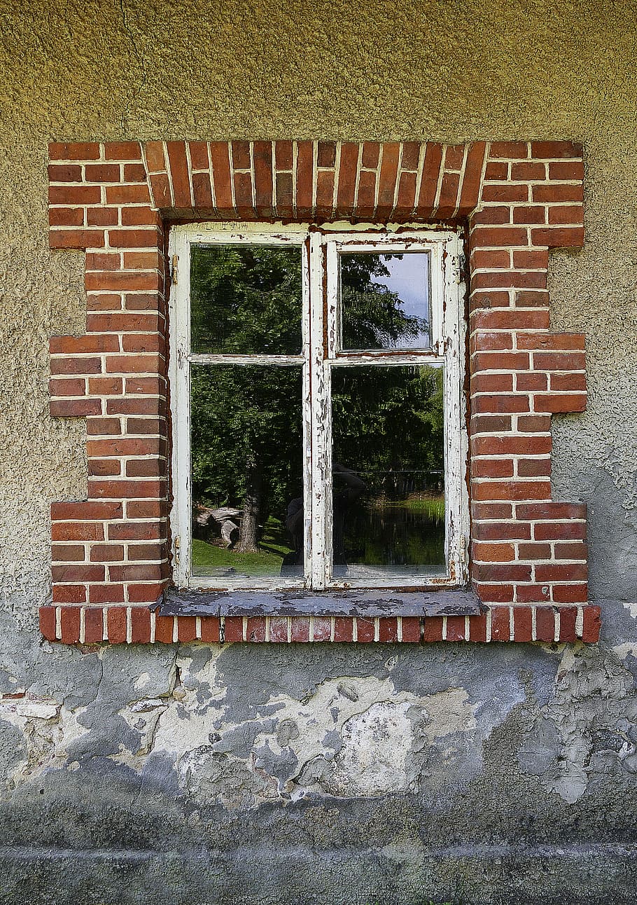 window, wall, brick, home, old, facade, old window, weathered HD wallpaper
