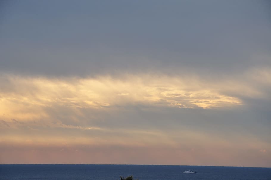 White Cloud Sky, boat, clouds, daylight, landscape, nature, ocean HD wallpaper