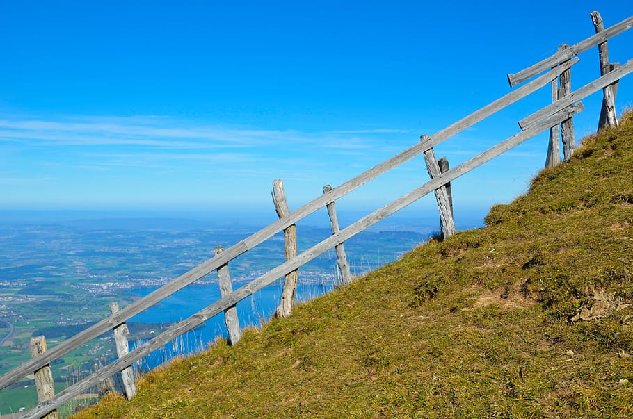 fence, foresight, steep, slope, abyss, barrier, deep, wood fence, HD wallpaper